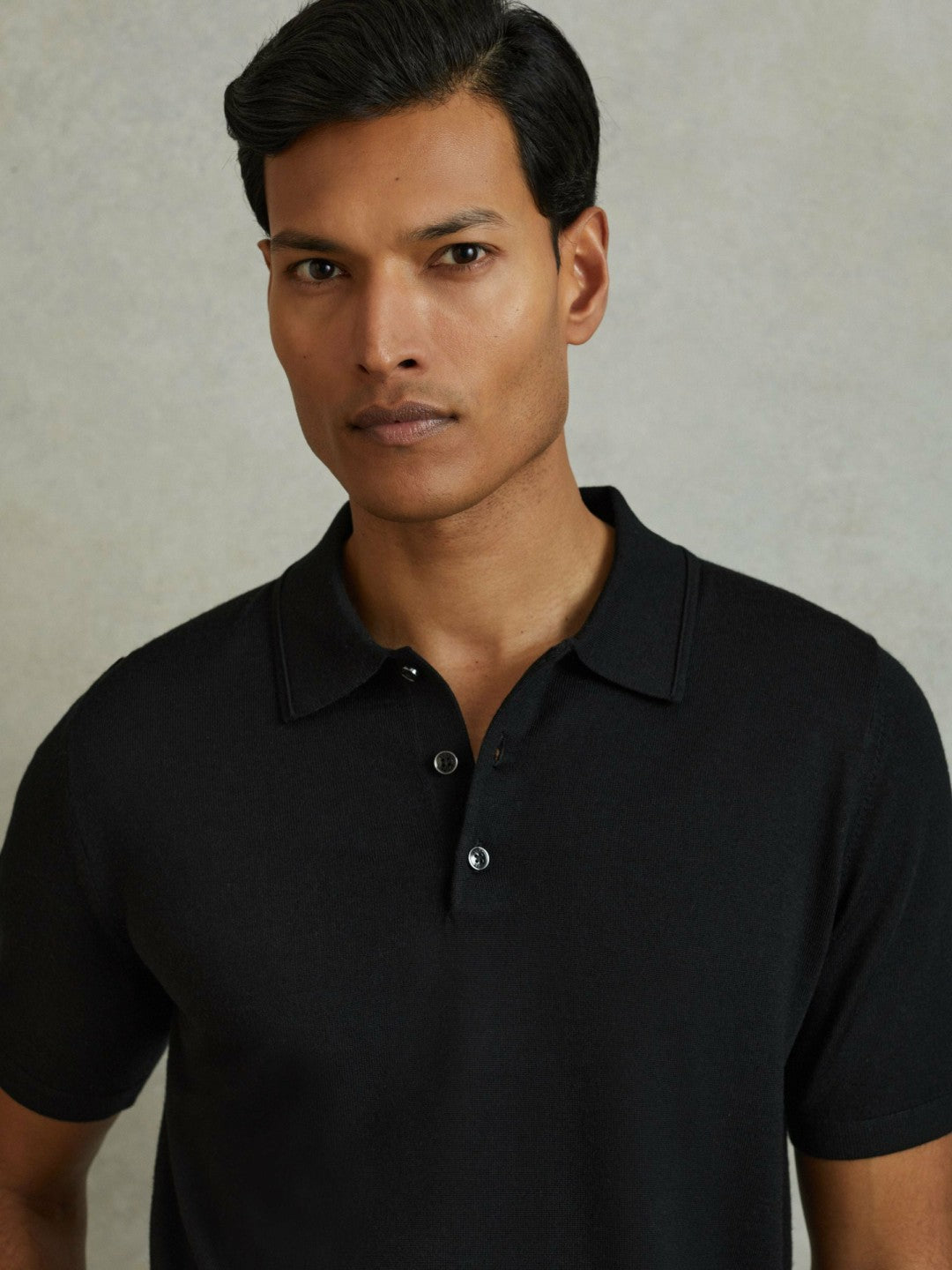 Reiss Merino Wool Polo Shirt in Black