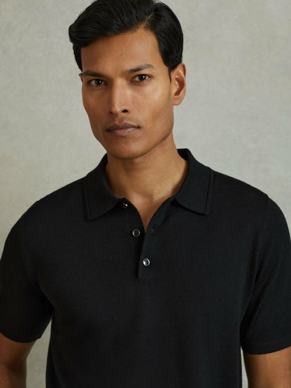 Reiss Merino Wool Polo Shirt in Black