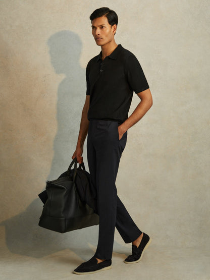 Reiss Merino Wool Polo Shirt in Black