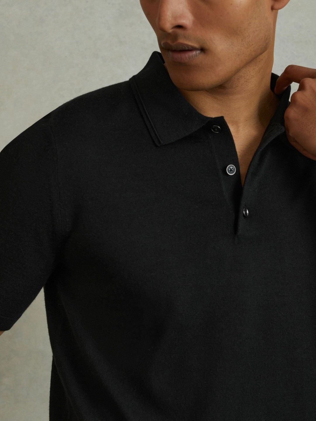 Reiss Merino Wool Polo Shirt in Black