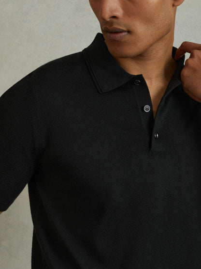 Reiss Merino Wool Polo Shirt in Black