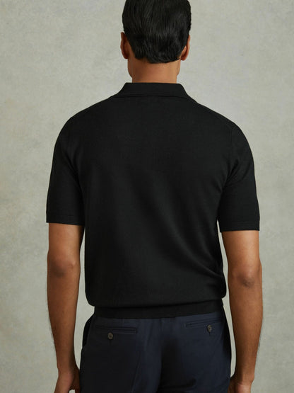 Reiss Merino Wool Polo Shirt in Black