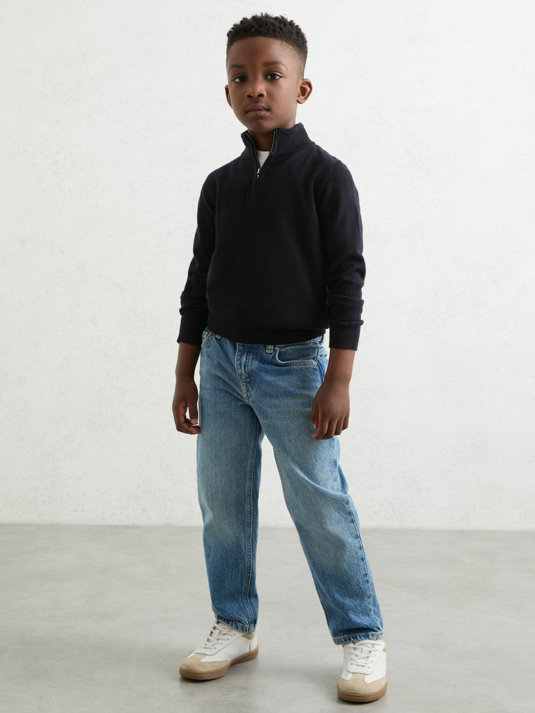 Reiss 9-13 yrs Merino Wool Half-Zip Funnel Neck Jumper in Navy