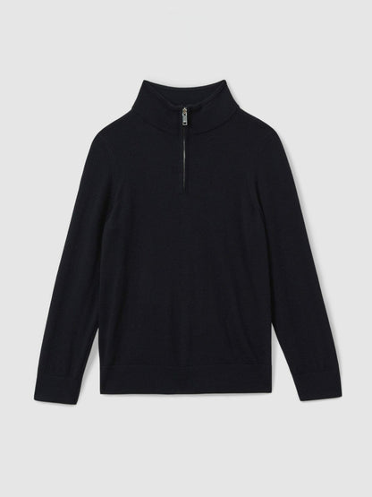 Reiss 3-9 yrs Merino Wool Half-Zip Funnel Neck Jumper in Navy