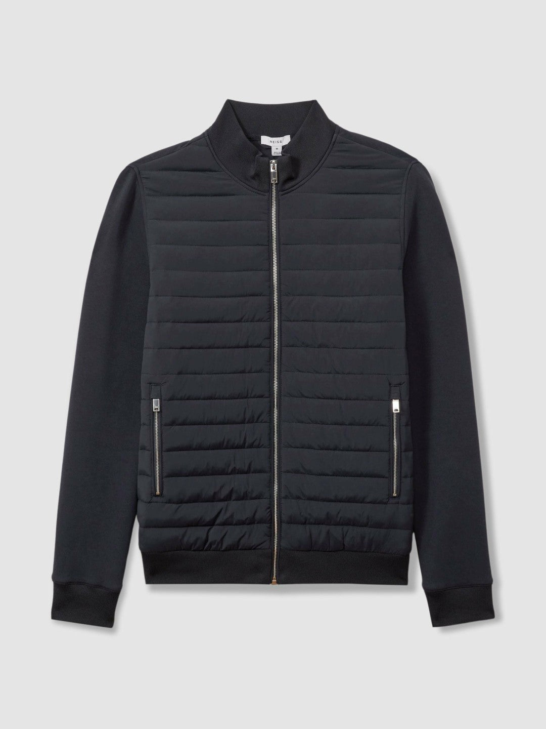 Reiss Hybrid Quilt and Knit Zip-Through Jacket in Navy