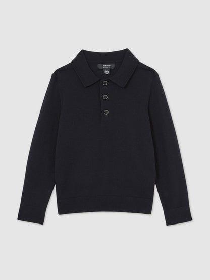 Reiss 9-14 yrs Merino Wool Polo Shirt in Navy