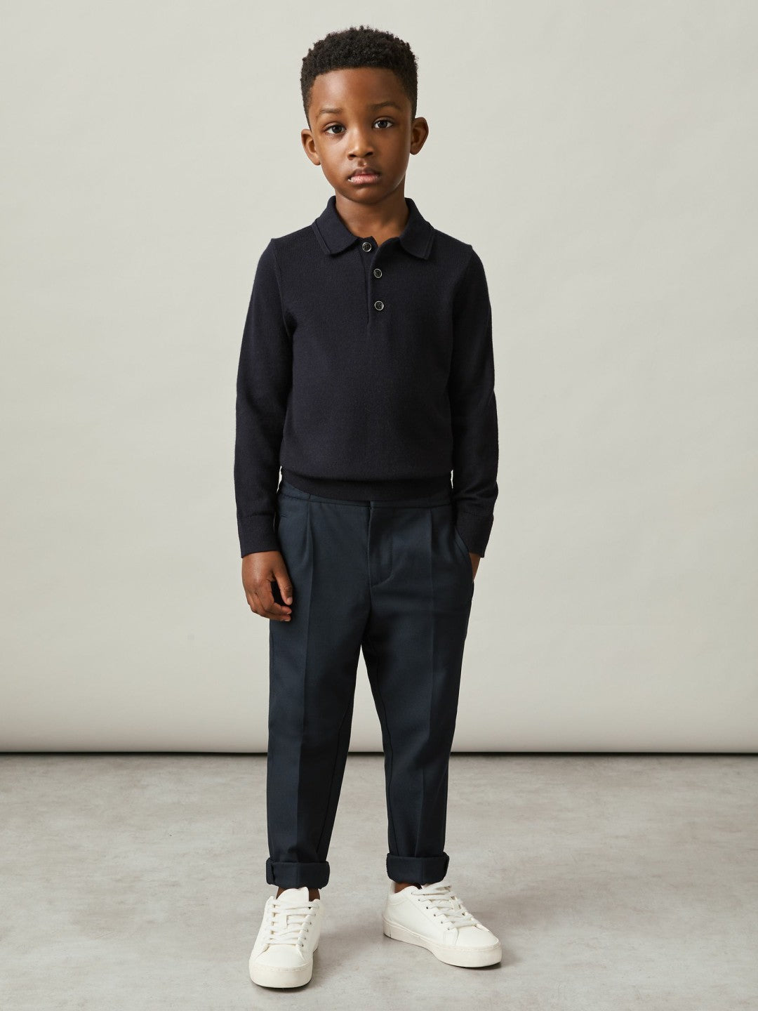 Reiss 9-14 yrs Merino Wool Polo Shirt in Navy