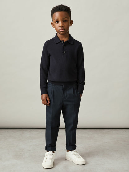Reiss 9-14 yrs Merino Wool Polo Shirt in Navy