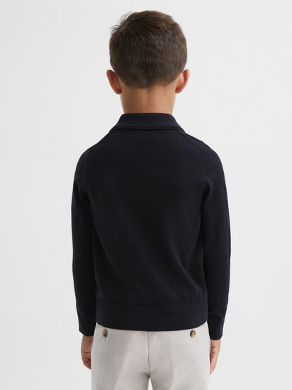 Reiss 9-14 yrs Merino Wool Polo Shirt in Navy