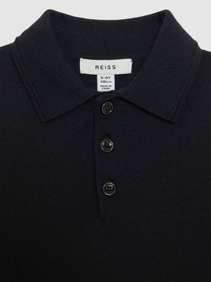 Reiss 9-14 yrs Merino Wool Polo Shirt in Navy
