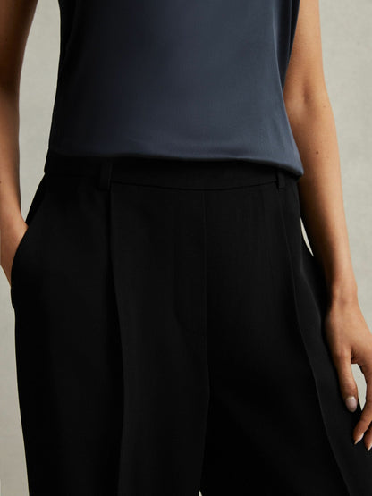 Reiss Petite Half-Elasticated Wide Leg Trousers in Black