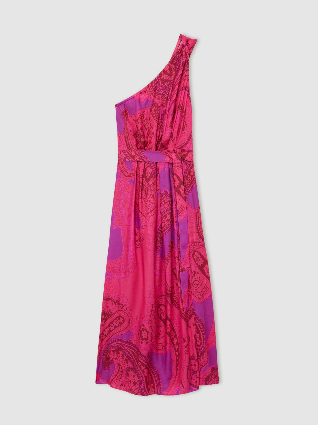 Reiss Paisley-Print One-Shoulder Midi Dress in Pink