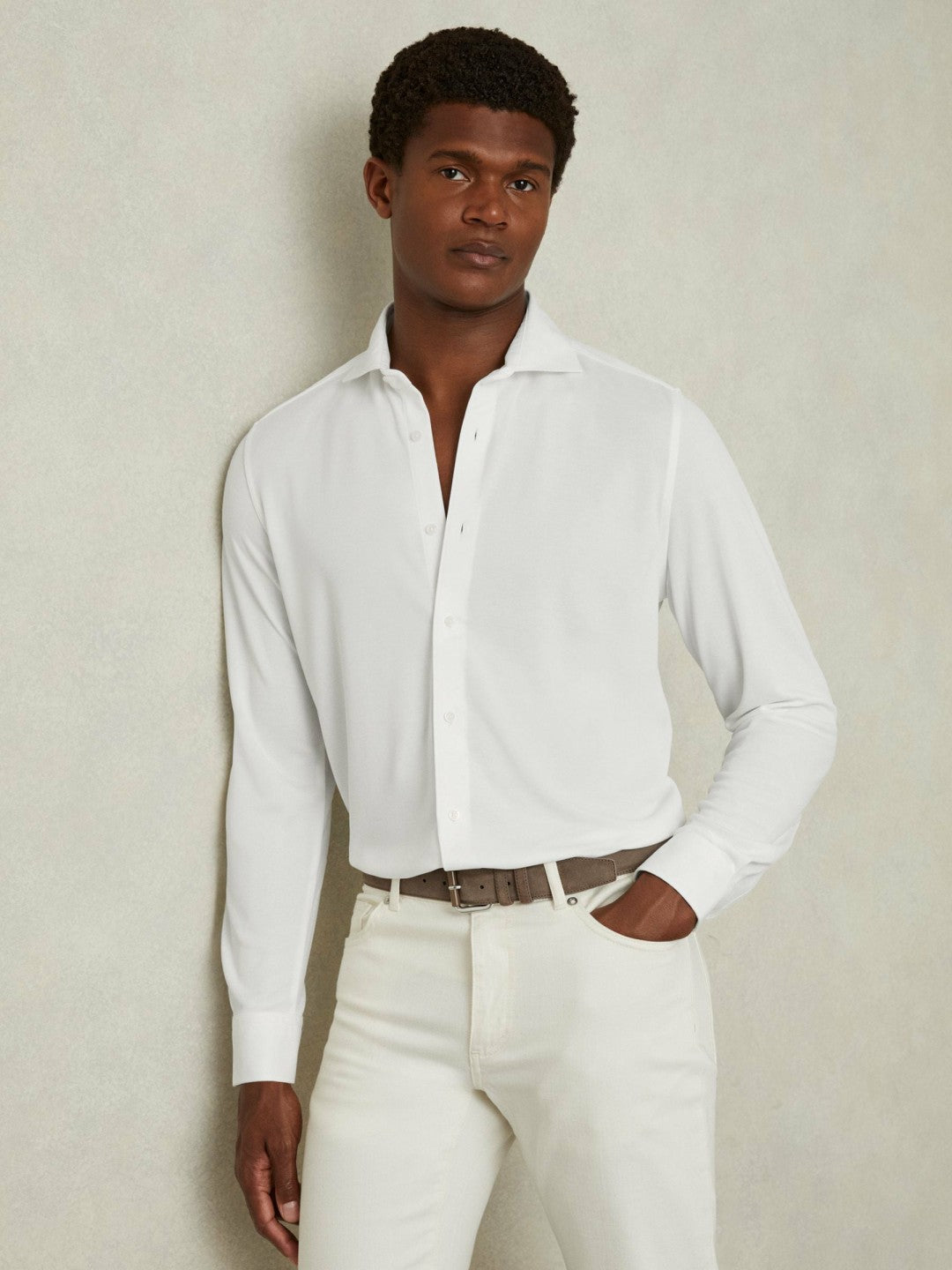 Reiss Modal Blend Cutaway Collar Shirt in White