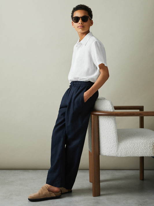 Reiss 3-9 yrs Short Sleeve Linen Shirt in White