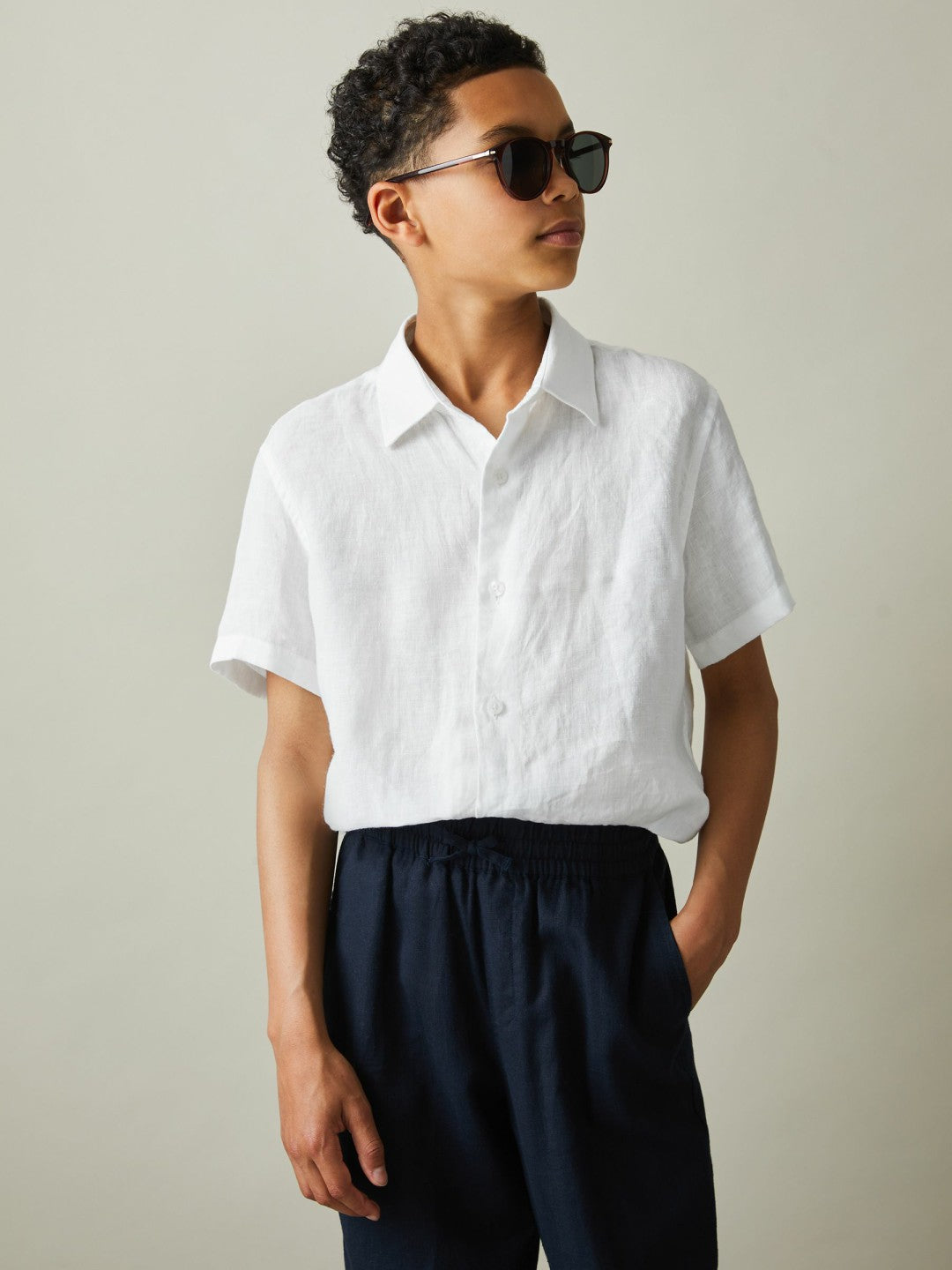 Reiss 3-9 yrs Short Sleeve Linen Shirt in White