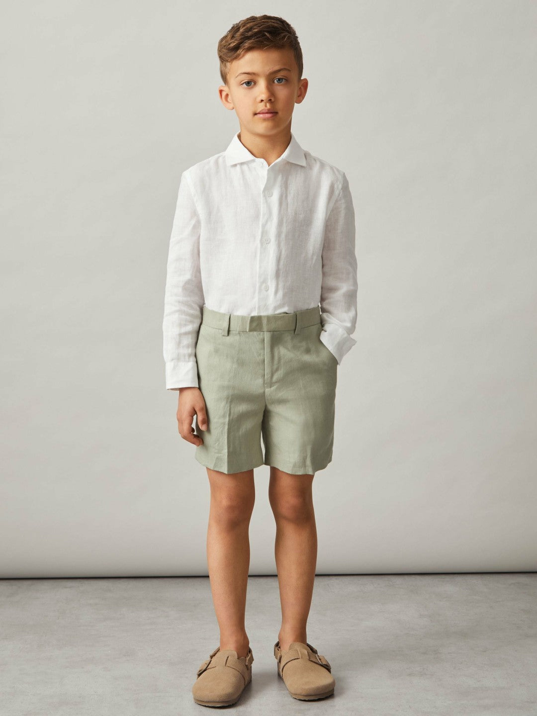 Reiss 13-14 yrs Slim Fit Linen Adjustable Trousers in Apple