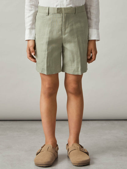 Reiss 13-14 yrs Slim Fit Linen Adjustable Trousers in Apple