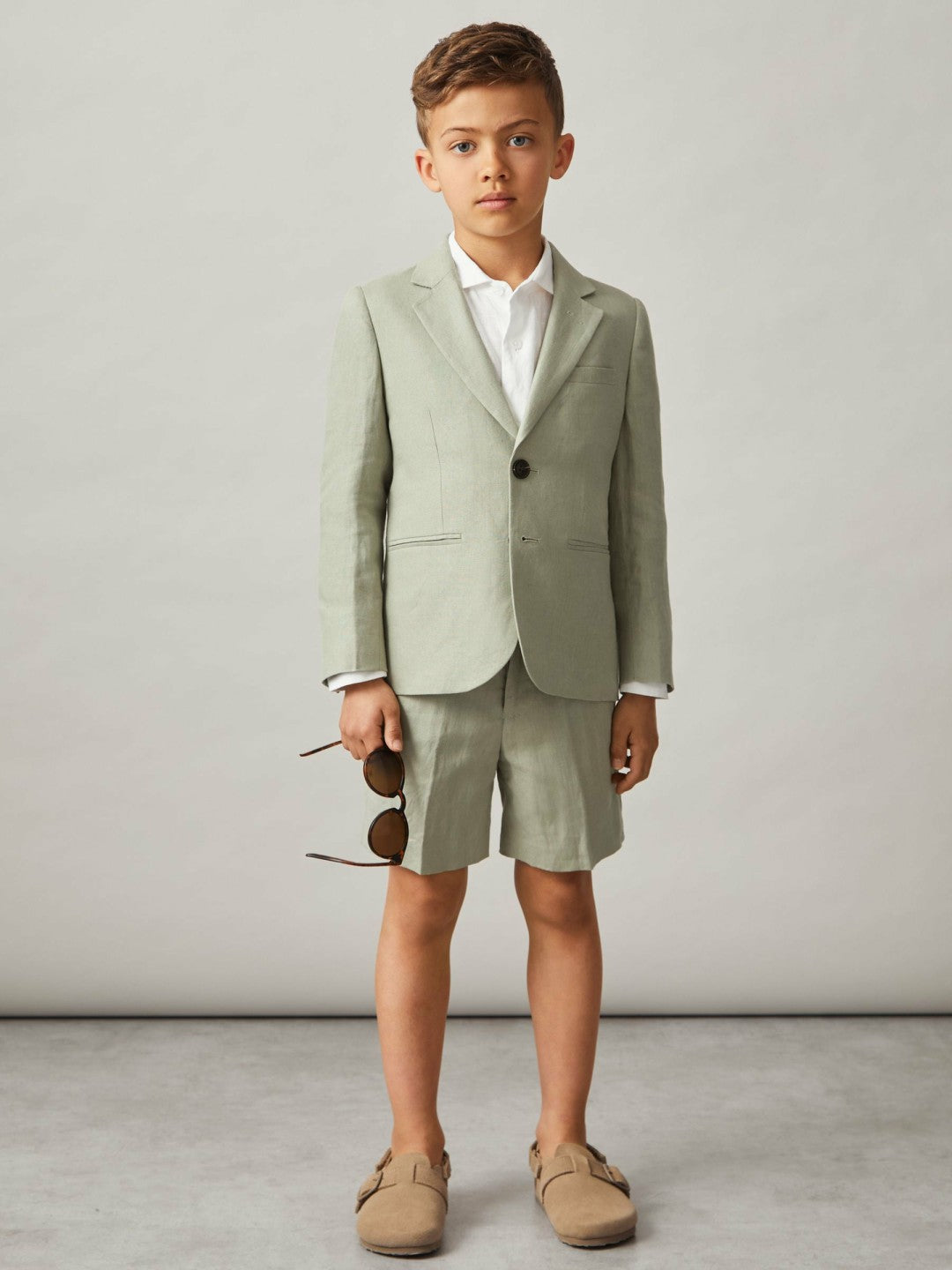 Reiss 13-14 yrs Slim Fit Linen Adjustable Trousers in Apple
