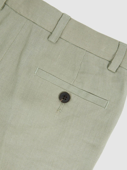Reiss 13-14 yrs Slim Fit Linen Adjustable Trousers in Apple