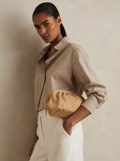 Reiss Raffia Clutch Bag in Natural