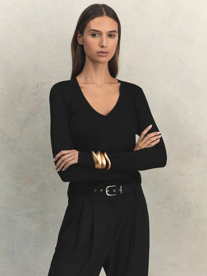 Reiss Jersey V-Neck Top in Black