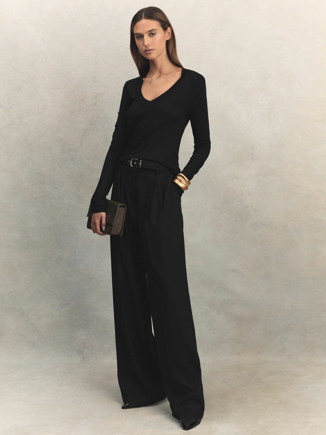 Reiss Jersey V-Neck Top in Black