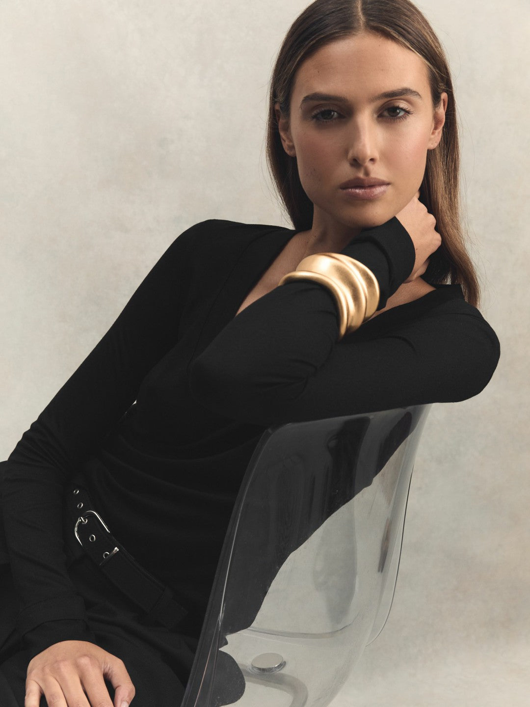 Reiss Jersey V-Neck Top in Black