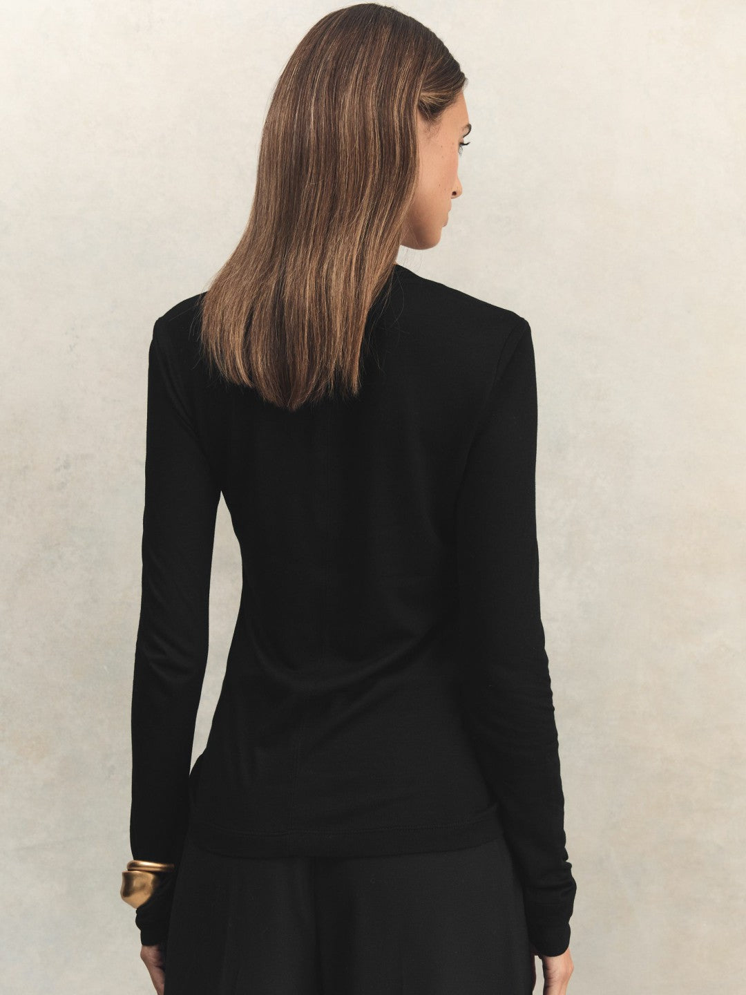 Reiss Jersey V-Neck Top in Black