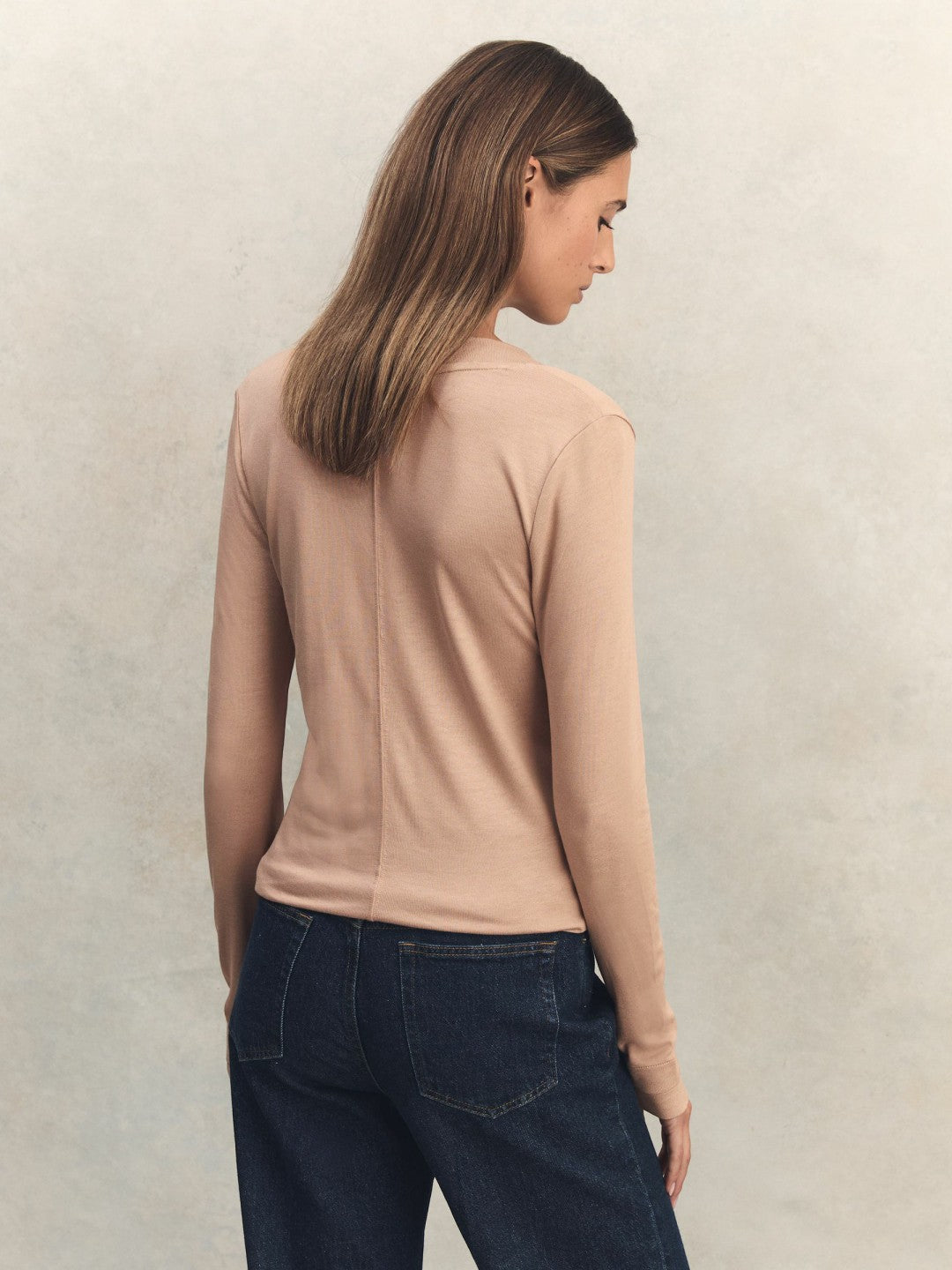 Reiss Jersey V-Neck Top in Camel