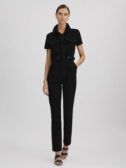 Reiss Good American Denim Jumpsuit in Black