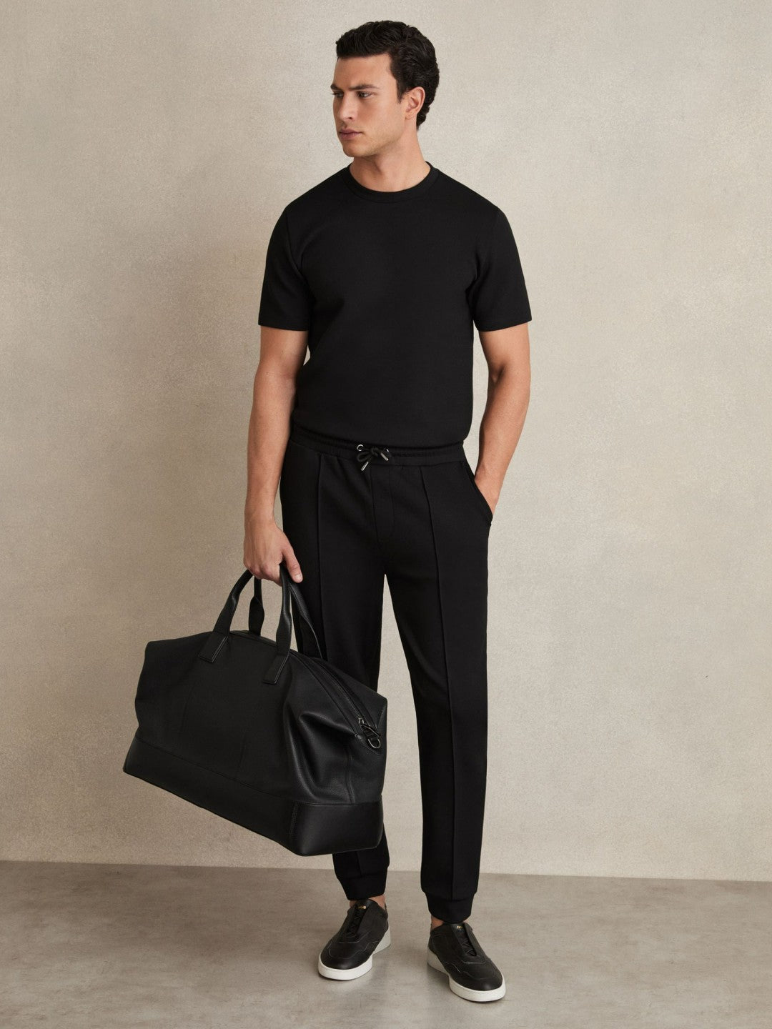 Reiss Interlock Jersey Crew Neck T-Shirt in Black