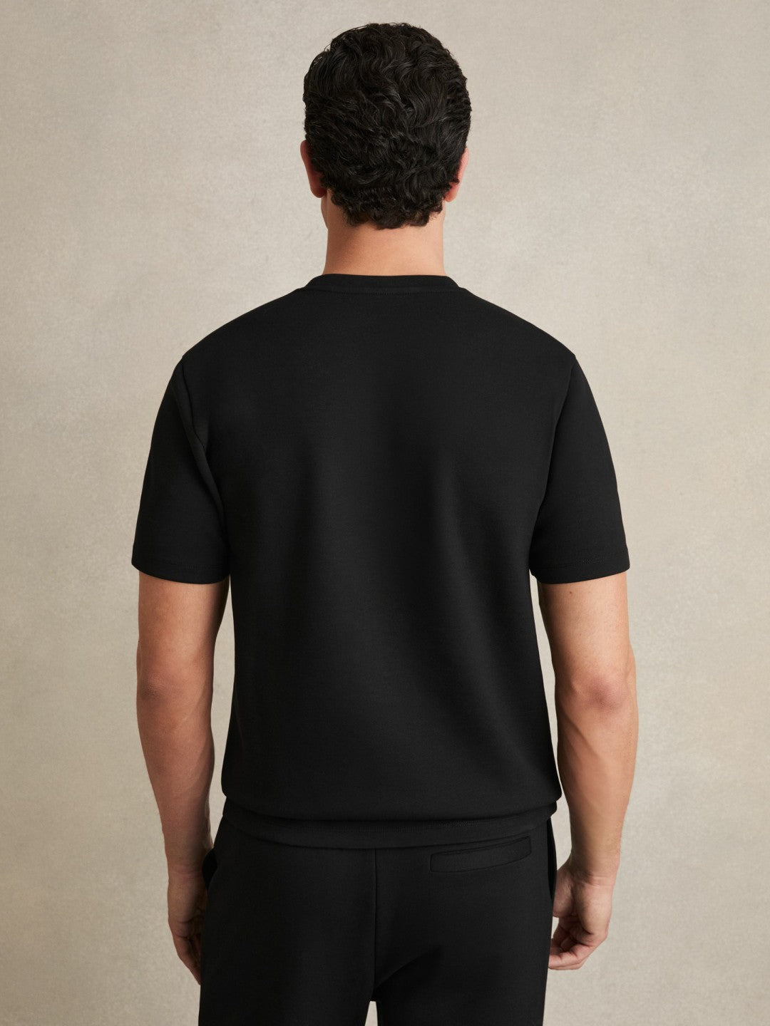 Reiss Interlock Jersey Crew Neck T-Shirt in Black