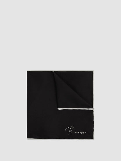 Reiss Plain Silk Pocket Square in Black