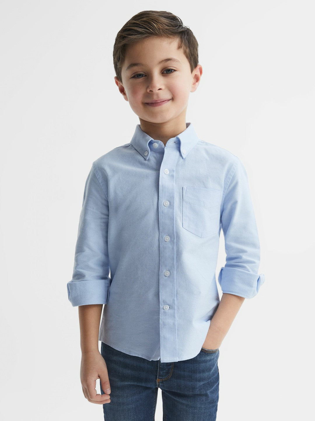 Reiss 4-9 yrs Button Down Oxford Shirt in Soft Blue