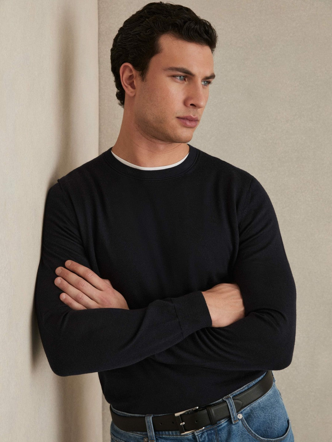 Reiss Merino Wool Crew Neck Jumper in Navy