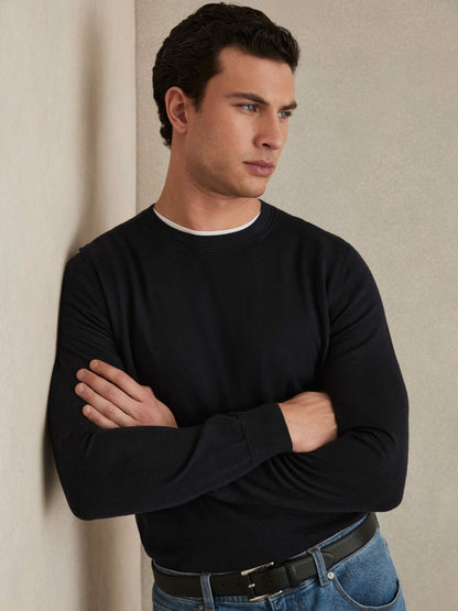 Reiss Merino Wool Crew Neck Jumper in Navy