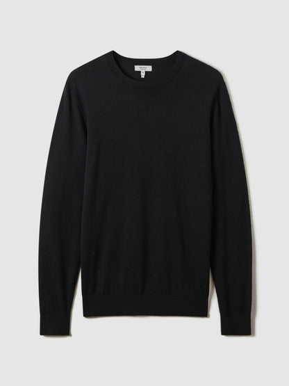 Reiss Merino Wool Crew Neck Jumper in Navy
