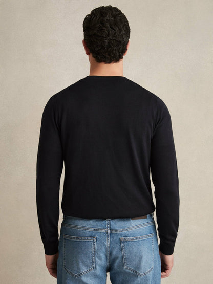 Reiss Merino Wool Crew Neck Jumper in Navy