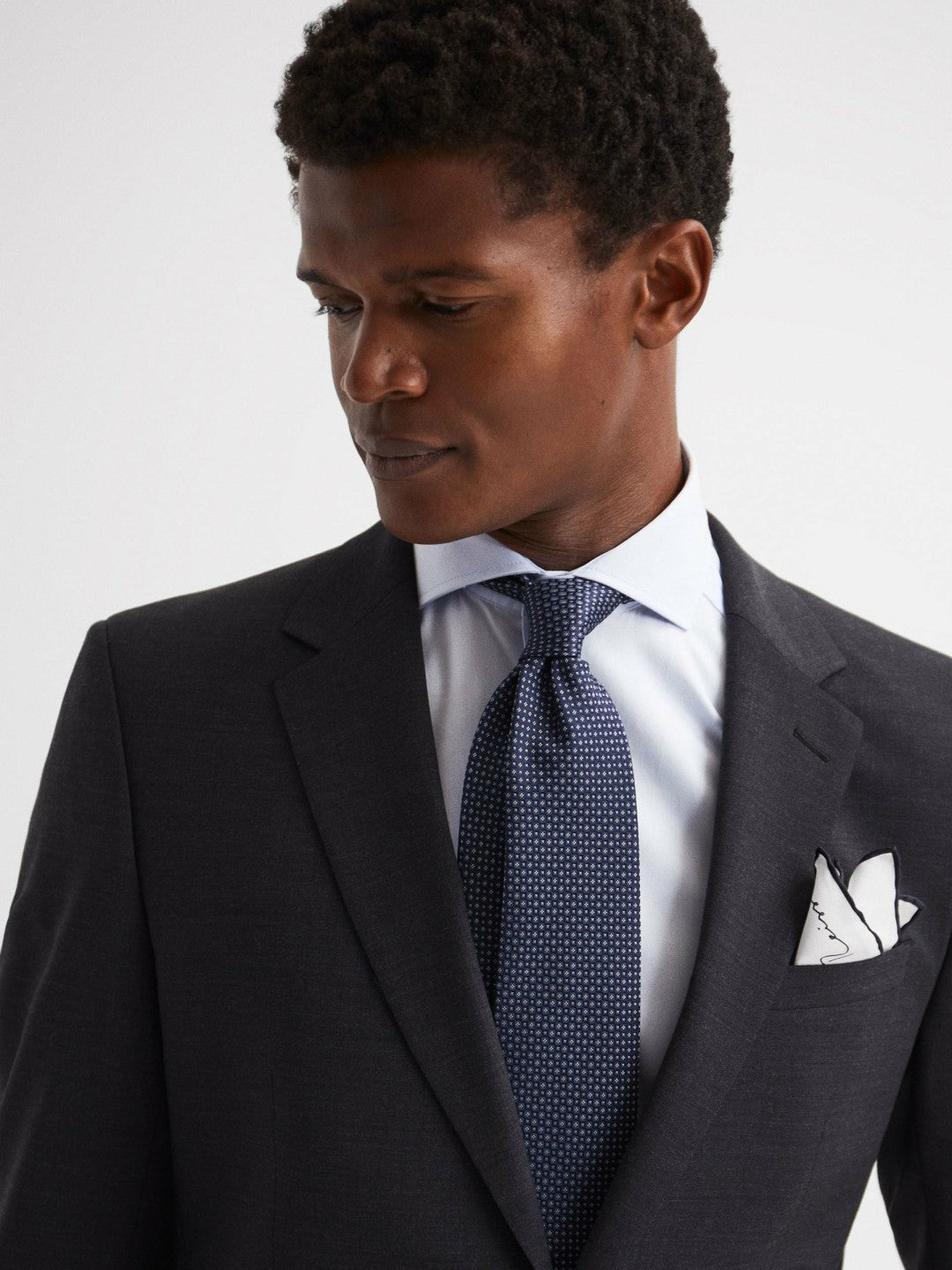 Reiss Plain Silk Pocket Square in White