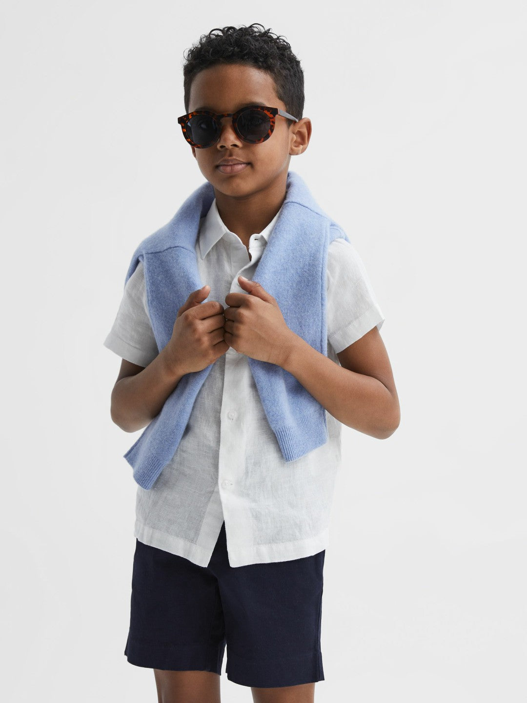 Reiss 3-9 yrs Short Sleeve Linen Shirt in White