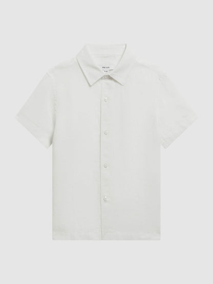 Reiss 3-9 yrs Short Sleeve Linen Shirt in White