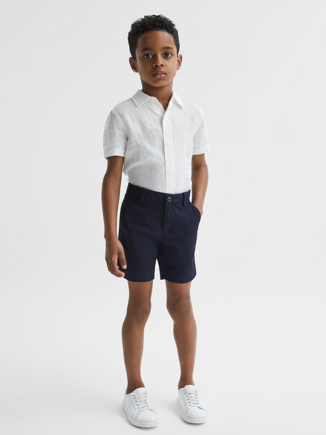 Reiss 3-9 yrs Short Sleeve Linen Shirt in White