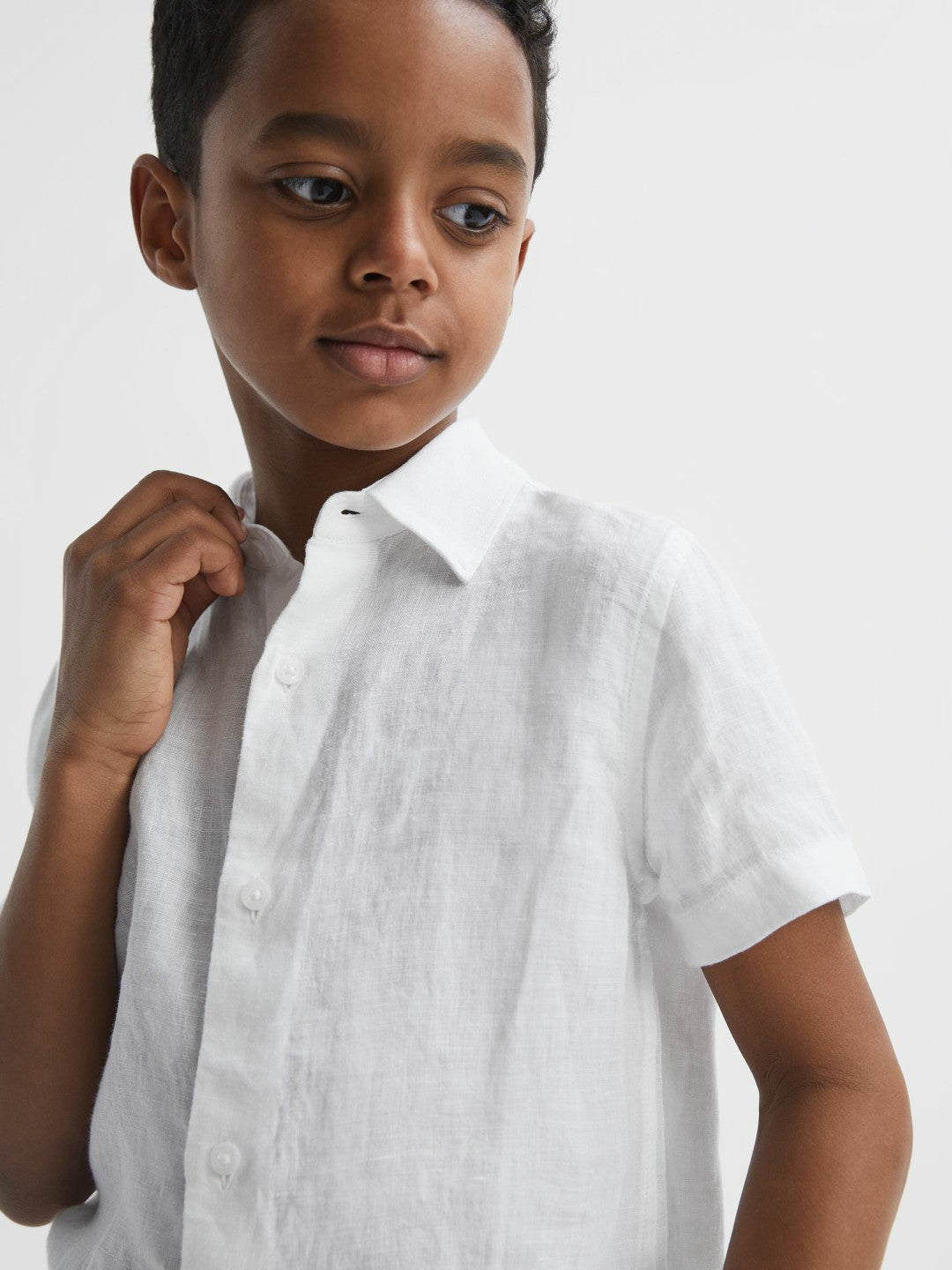 Reiss 3-9 yrs Short Sleeve Linen Shirt in White