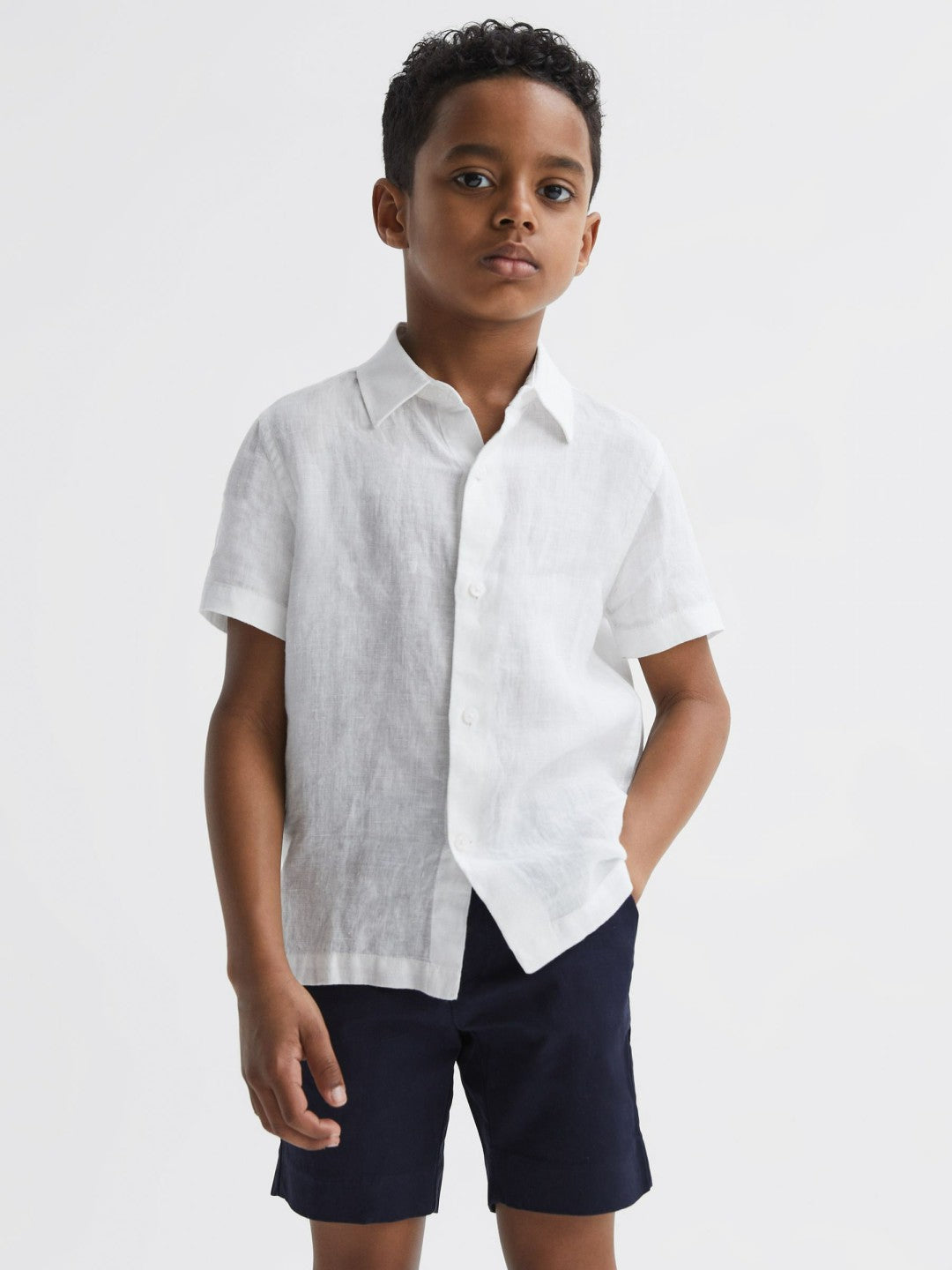 Reiss 3-9 yrs Short Sleeve Linen Shirt in White
