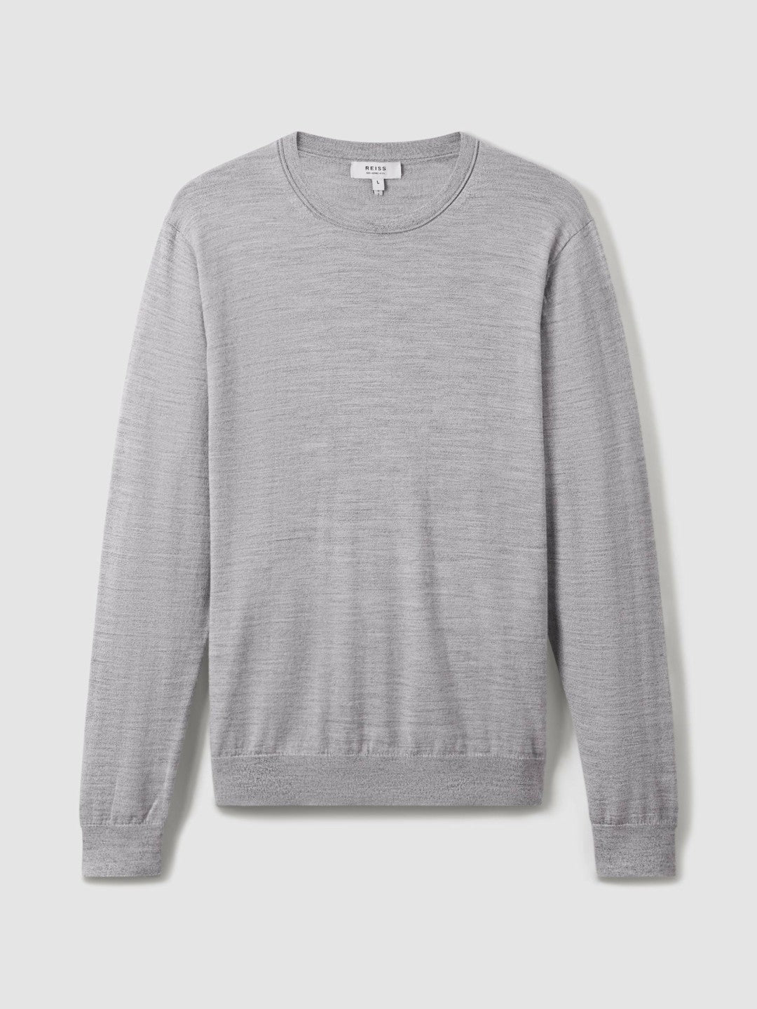 Reiss Merino Wool Crew Neck Jumper in Soft Grey Mouline