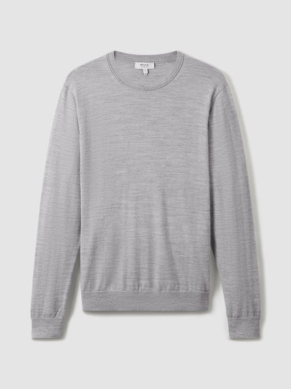 Reiss Merino Wool Crew Neck Jumper in Soft Grey Mouline