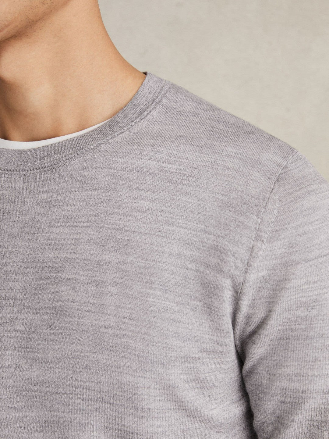 Reiss Merino Wool Crew Neck Jumper in Soft Grey Mouline
