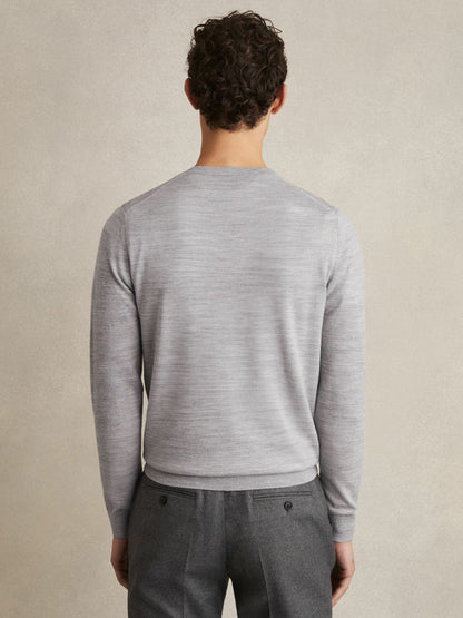 Reiss Merino Wool Crew Neck Jumper in Soft Grey Mouline