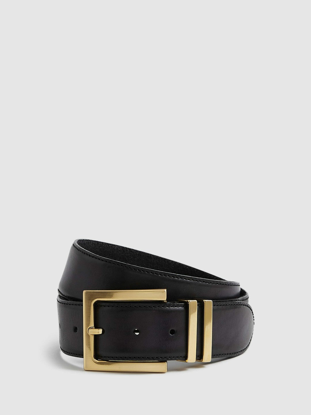 Reiss Leather Square Buckle Belt in Black