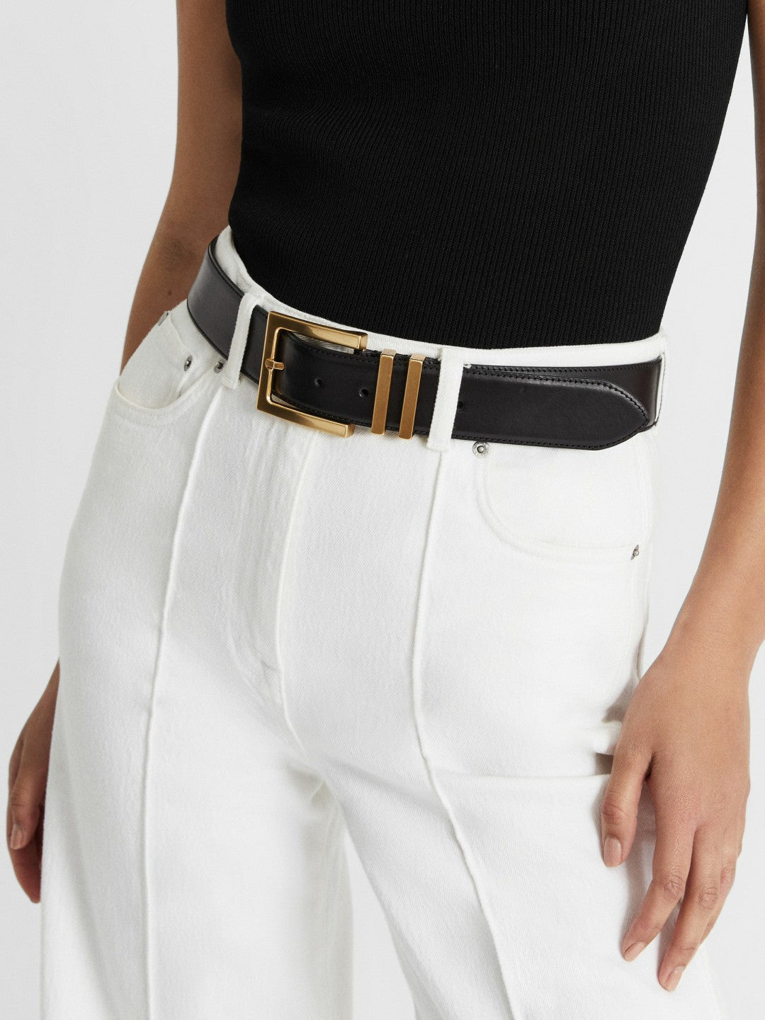 Reiss Leather Square Buckle Belt in Black